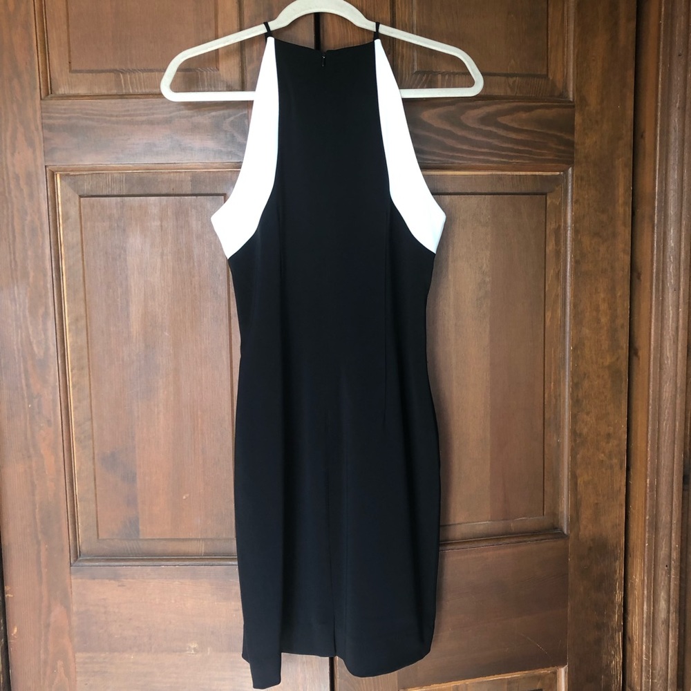BADGLEY MISCHKA HALTER SHEATH MINI DRESS B/W SZ 6 - Picture 3 of 5
